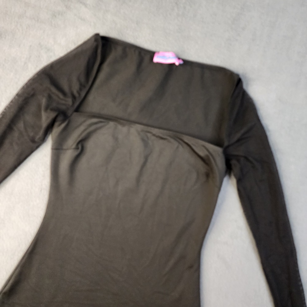 Edikted Black Mini Dress Sheer Mesh Long Sleeve Bodycon Square Neck Small Club